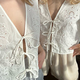 VMElena 2/4 Embroidery Short Top - Snow White
