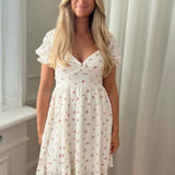 VMHollo 2/4 Knot Short Dress - Snow White Pink Flower