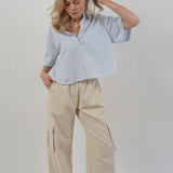 JXMolly SS Relaxed Poplin Shirt - White Blue