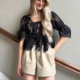 BellaIC Tie Top - Black Embroidery