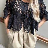 BellaIC Tie Top - Black Embroidery