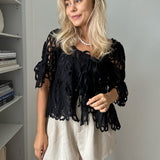 BellaIC Tie Top - Black Embroidery