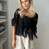 BellaIC Tie Top - Black Embroidery