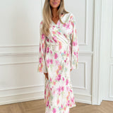 OfeliaIC Long Wrap Dress - Pink Flower Blush Print