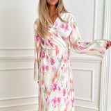 OfeliaIC Long Wrap Dress - Pink Flower Blush Print