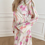 OfeliaIC Long Wrap Dress - Pink Flower Blush Print