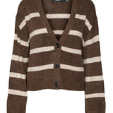 VMLefile LS Vneck Button Cardigan - Brown Lentil W Birch