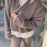 MellieIC Contrast Stitching Jacket - Brown