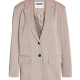 NMVera LS Oversize Blazer - Light Grey Melange White Pinstripes